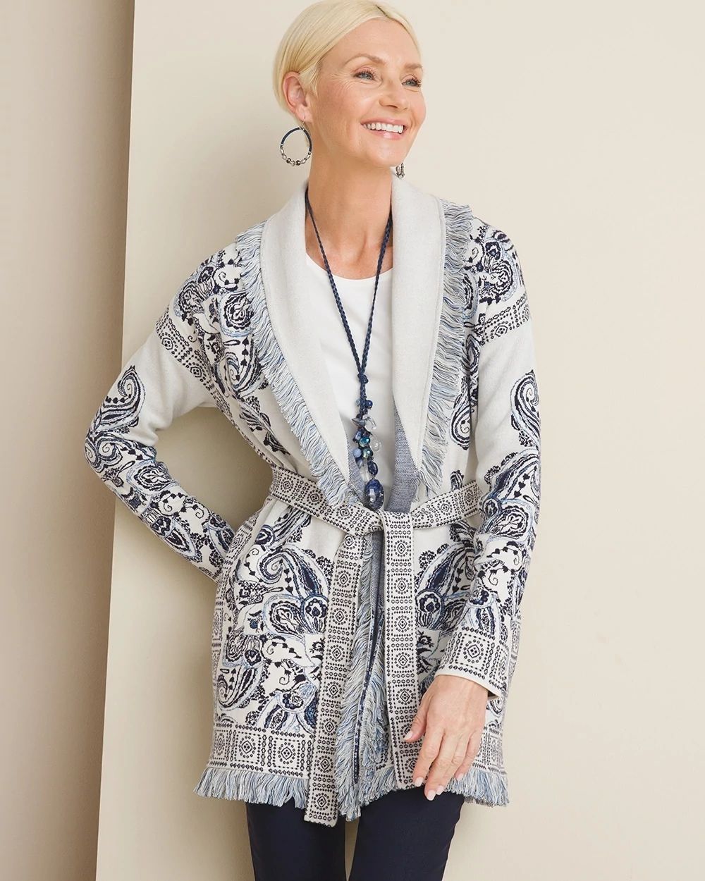 Paisley Jacquard Fringe Shawl Cardigan | Chico's